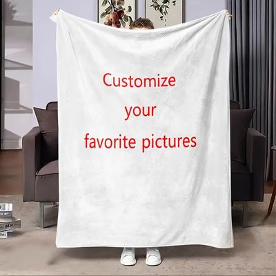 "TEMU Customizable Soft Flannel Fleece Blanket - Polyester, Modern , Knit Weave, With Polyester For Home, Kitchen, Bed, | 59"x78.74, Personalized Blanket" Image