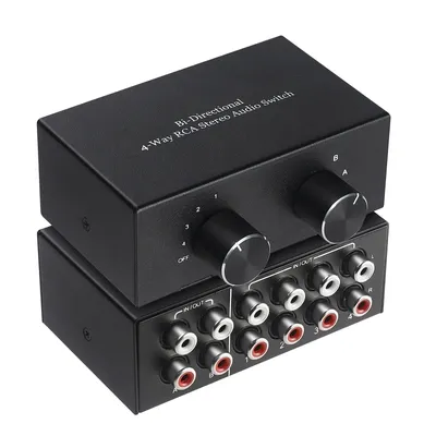 4-Wege-RCA-Stereo-Audio-Schalter, bidirektional, 4 Eingänge, 2 Ausgänge, 2 Eingänge, 4 Ausgänge, Image