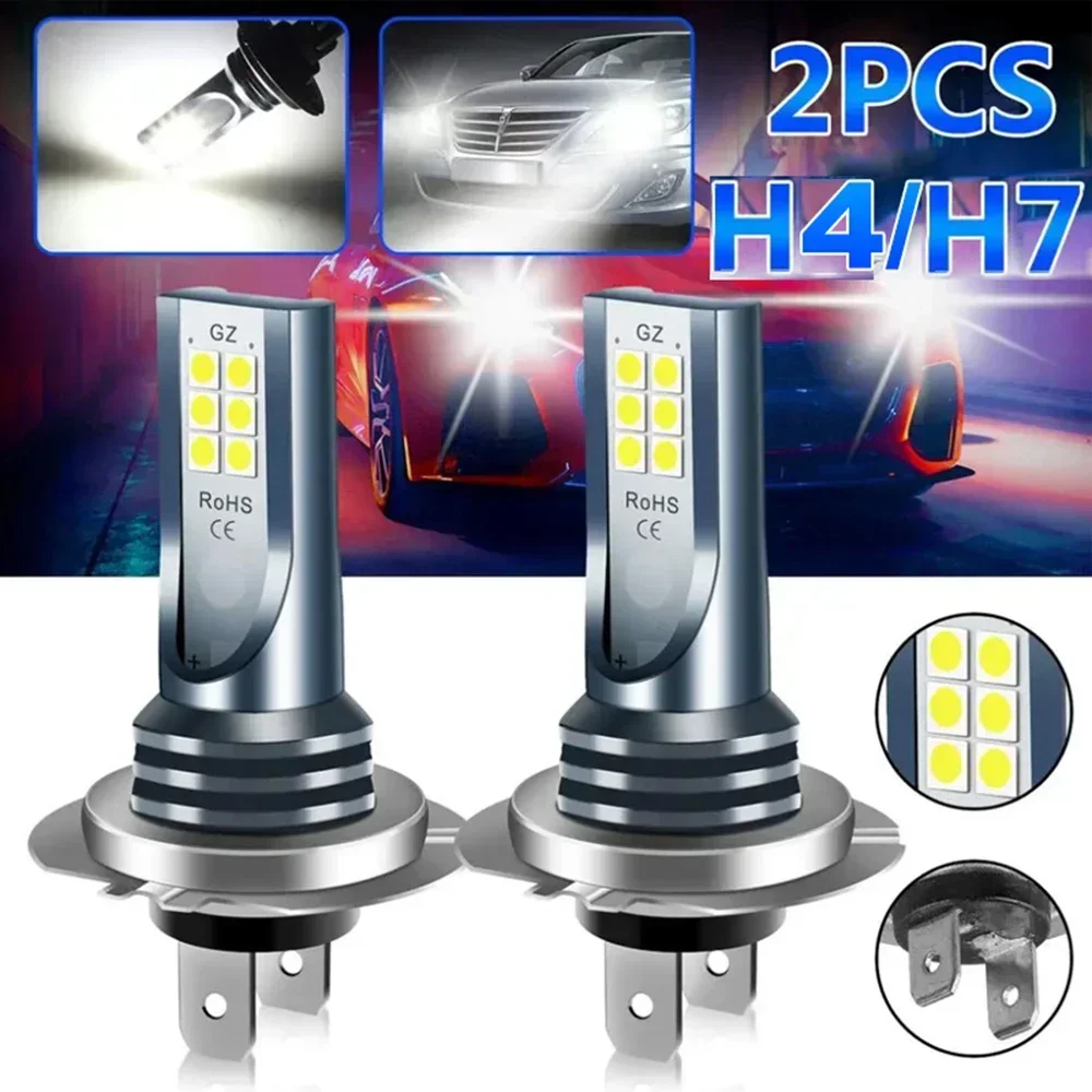 2 pezzi H4/H7 Kit lampadine per fari a LED Lampadine fendinebbia per auto Fascio alto e basso 30000lm Luci a LED bianche super luminose 6500k per veicoli Nuovo