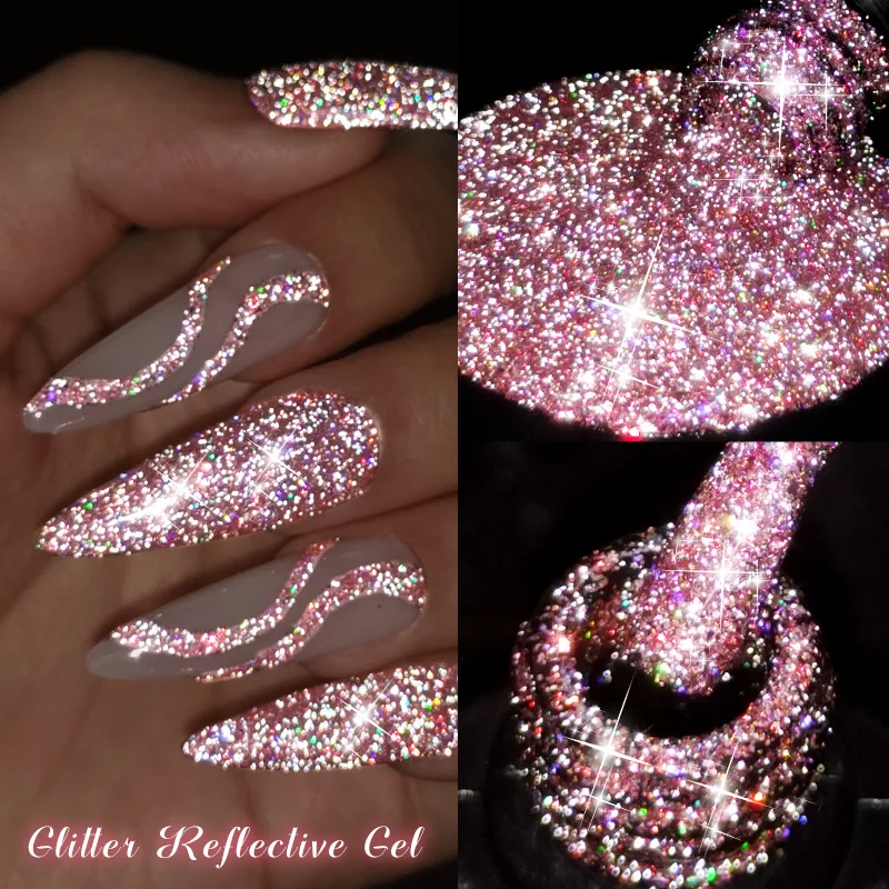 MSRUIOO 8 ml glitzerndes, glitzerndes Nagelkunst-Gel, Gold, Silber, Rosa, langlebig, Soak Off UV/LED-Gel-Nagellack für Nägel, Maniküre-Design Image