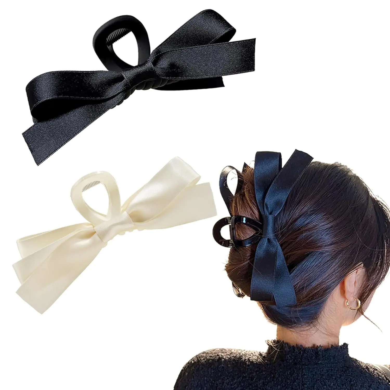 Schwarz Weiß Schleife Haarspange Große Satinschleife Haarspangen Vintage Barock Satin Krabben Haarnadeln für Elegante Frauen Haarschmuck