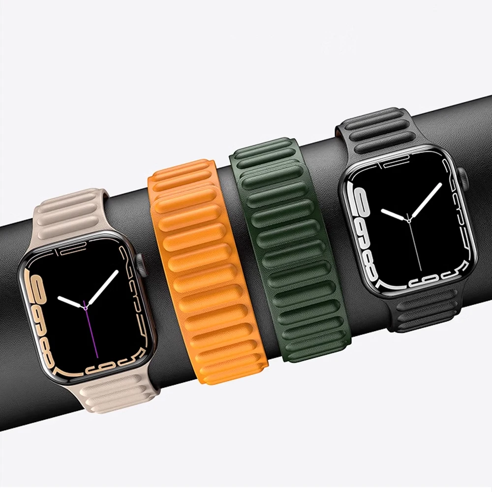 Leder-Link für Apple Watch Band 49 mm 46 mm 45 mm 41 mm 44 mm 40 mm 42 mm Magnetarmband iWatch Serie 10 9 8 SE 6 7 Ultra 2 Armband Image