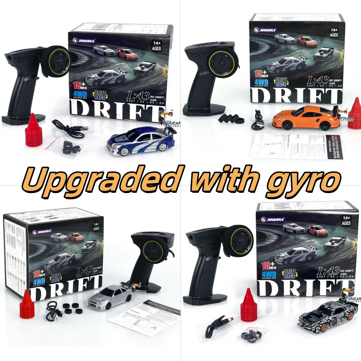Voiture de dérive RC avec gyroscope, version améliorée, 1/43G, mini voiture de course à la dérive, jouets télécommandés, cônes de circulation, cadeaux, 2.4