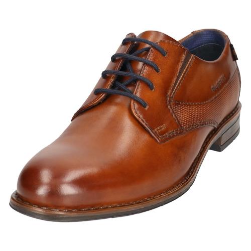 Schnürschuh BUGATTI, Herren, Gr. 44, braun (cognac used), Leder, elegant, Schuhe, Abendschuh, Businessschuh mit kleinem Stretcheinsätzen, Weite G