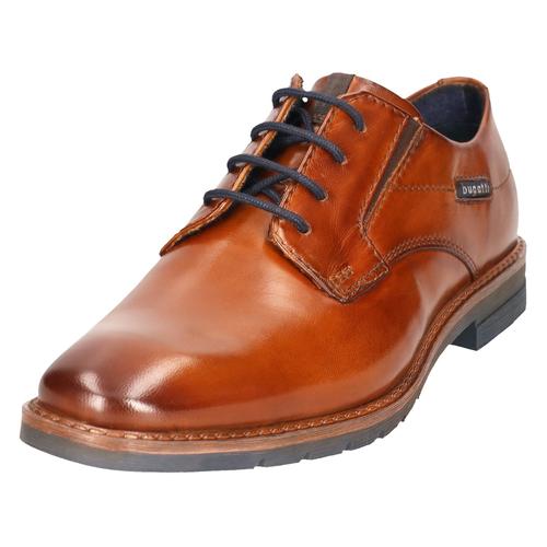 Schnürschuh BUGATTI, Herren, Gr. 44, braun (cognac used), Leder, elegant, Schuhe, Businessschuh, Abendschuh mit kleinen Stretcheinsätzen, Weite G