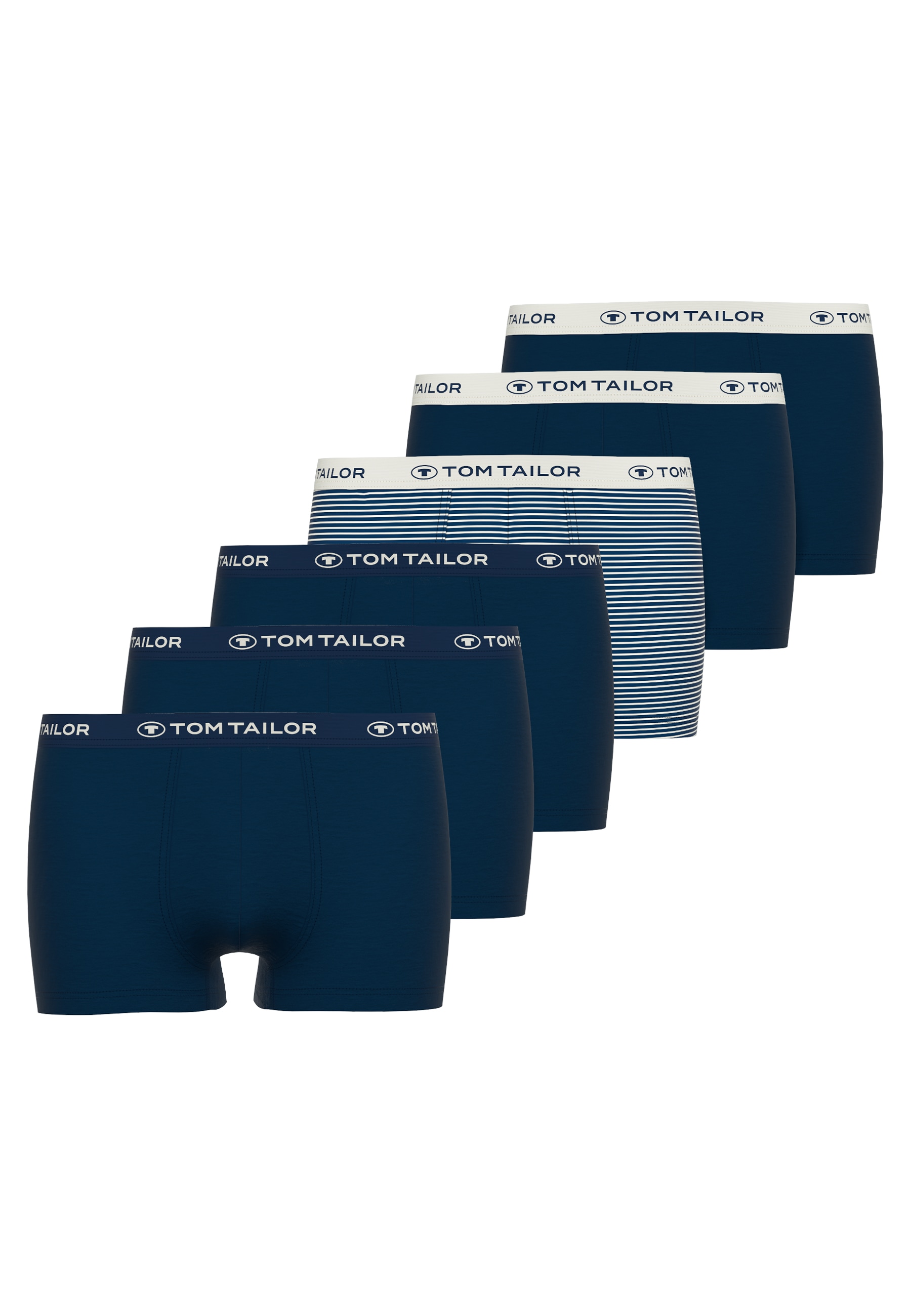 Boxershorts TOM TAILOR "Buffer", Herren, Gr. 7 (XL), blau, Jersey, Obermaterial: 95% Baumwolle, 5% Elasthan, körpernah, Unterhosen, weich, elastisch, bequem, eng, atmungsaktiv, Logobund, Baumwollmix Image