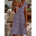 Damen Mini Kleid Petite Kleid T-Shirt Kleid Tee Kleid Sommerkleid A-Linie Kleid Elegant Vintage Stylish Urlaub Geburtstag Casual Regular Fit Floral Grafik Paisley Kurzarm V-Ausschnitt Perle