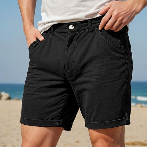 Herren Shorts Chino-Shorts Bermudashorts Arbeitsshorts Tasche Knöpfe Einfach Feuchtigkeitsableitend Atmungsaktiv Kurz Outdoor Täglich Ferien Urlaub Mode Schwarz Weiß Mikroelastisch Image