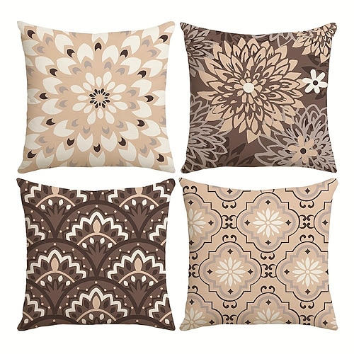 Florale dekorative Wurfkissenbezüge 4er Set weiche quadratische Couchkissenbezüge für Bauernhaus Schlafzimmer Wohnzimmer Sofa Stuhl Image