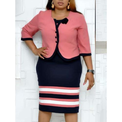 Women's Dress Set Casual Dress Skirt Set Casual Stripe Print Midi Dress 3/4 Length Sleeve Crew Neck Outdoor Daily Wine Red Blue Summer Spring Regular Fit