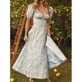 Damen Midikleid Corsagenkleider A Linie Kleid Milchmädchen-Kleid Kleid mit Puffärmeln Urlaub Urlaub Täglich Regular Fit Blumen Kurzarm Quadratischer Ausschnitt Hellrosa Rosa Blau Grün Sommer