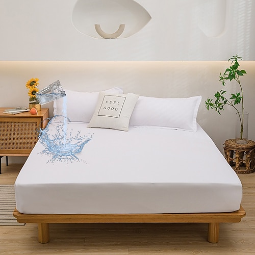 Queen Voll König Schutzbettbezug Wasserdichter Matratzenschoner Fitted Wasserdichtes Blatt Bettprotektor Matratzenbezug 360°All-Paket Tiefe Tasche Ultra-weiches Spannbettlaken Atmungsaktiv Image
