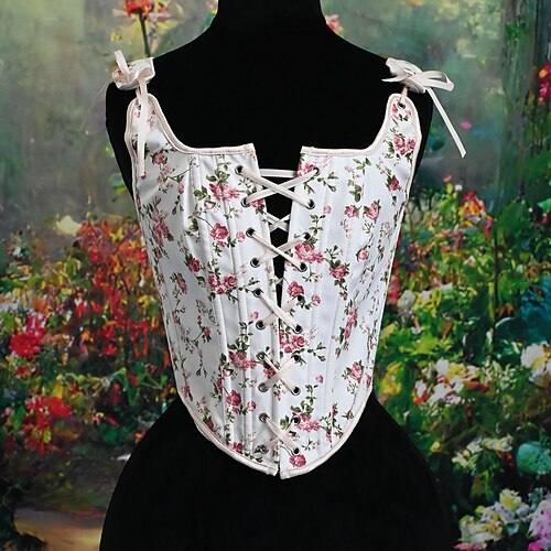 Retro Vintage Mittelalterlich Renaissance Korsett Weste Bustier Schnürung Blumen Jacquard Kostüm Damen Fantasie königlich Halloween Karneval Party Alltagstauglich LARP Erwachsene Korsett Image