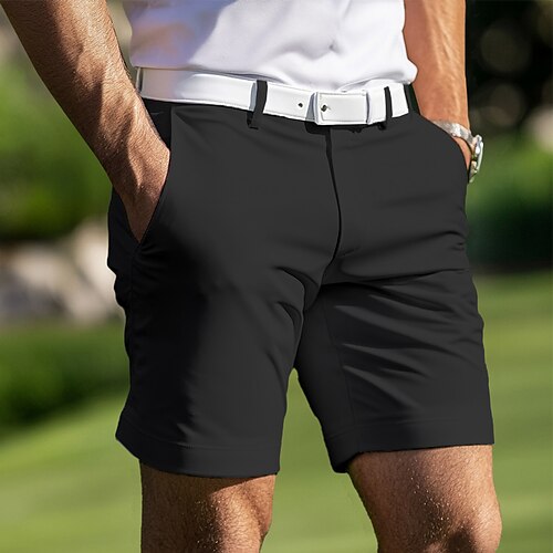 Herren Shorts Schicke Shorts Sommershorts Kurze Golfhosen Tasche Gerader Schnitt Einfach Leicht Atmungsaktiv Knielang Outdoor Täglich Laufen Sport Mode Schwarz Weiß Mikroelastisch Image