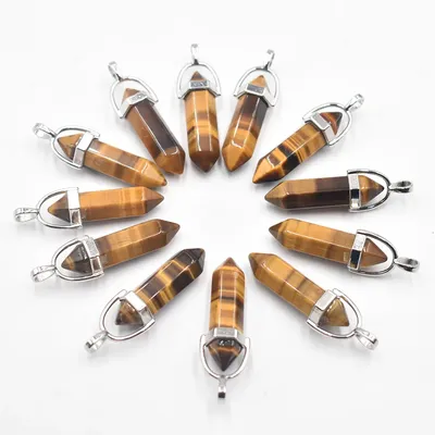 Wholesale 12 24 50 100pcs/lot natural tiger eye stone pillar shape point Chakra charms pendant for