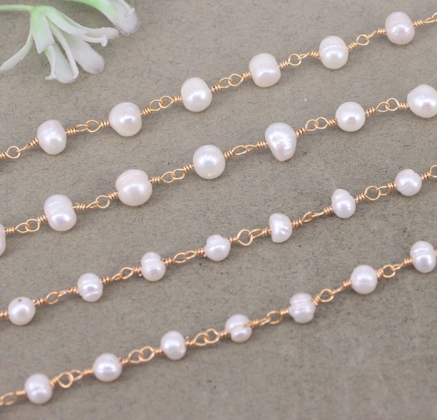 Catena del rosario con perle d'acqua dolce naturali da 1/3/5 metri, catena con perline di perle d'acqua dolce, catena stile rosario per la creazione d