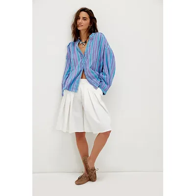 City Everly Linen Trouser Shorts at Free People in White, Size: US 2