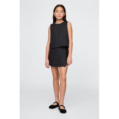 Gap Girls Black Linen-Cotton Scalloped Wrap Skort (4-13yrs) - Black