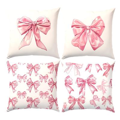 TEMU 4pcs Pink Bow Valentine's Day Peach Fleece Pillow Covers 17.71in X 17.71in - Modern Simple Room, Sofa, Bedroom Home Decor (pillow Inserts Not Included)