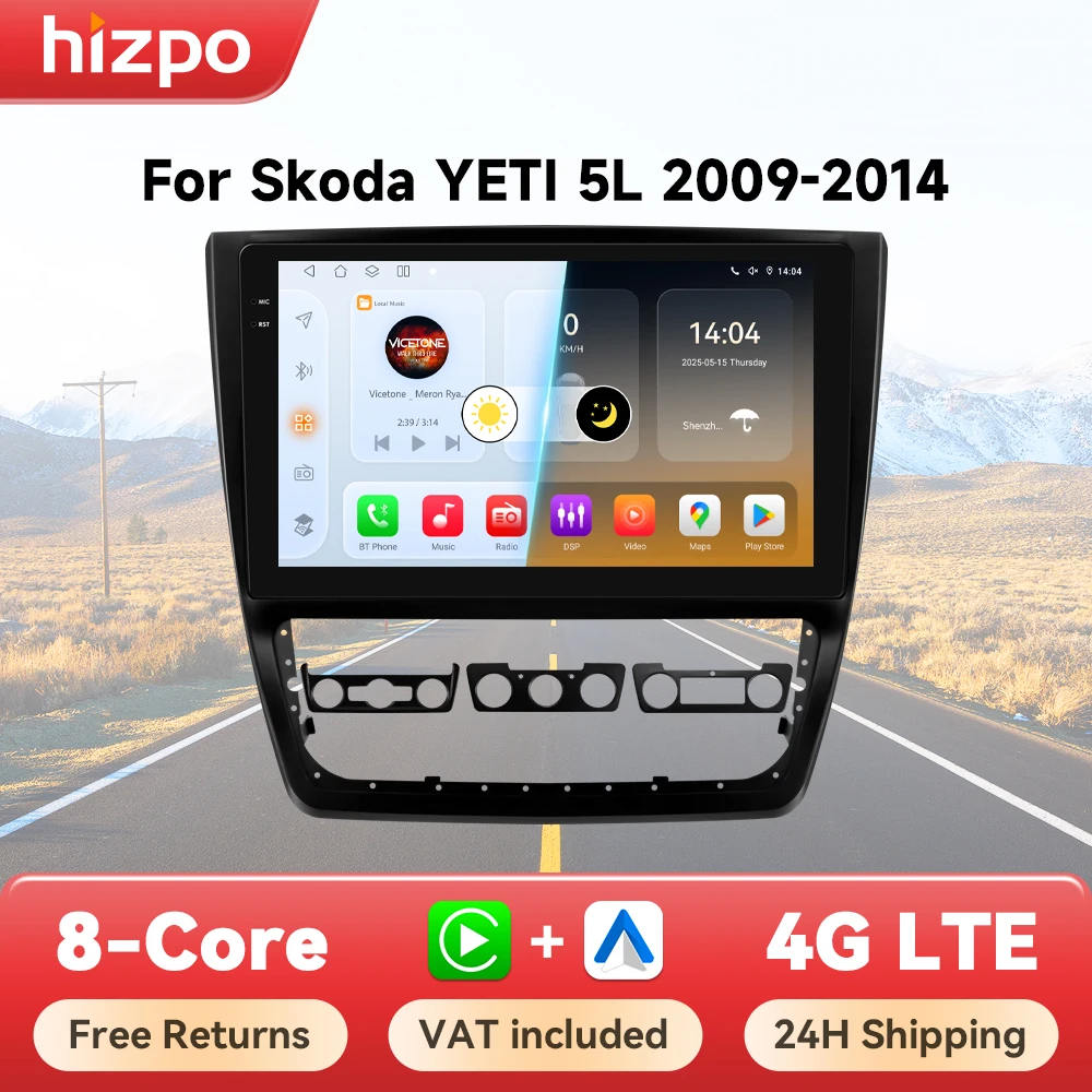 Hizpo 6115 Autoradio für SKODA Yeti 5L 2009 - 2014 Kabelloses CarPlay Android Auto Intelligente Systeme Kein 2-DIN DVD Wifi RDS Image