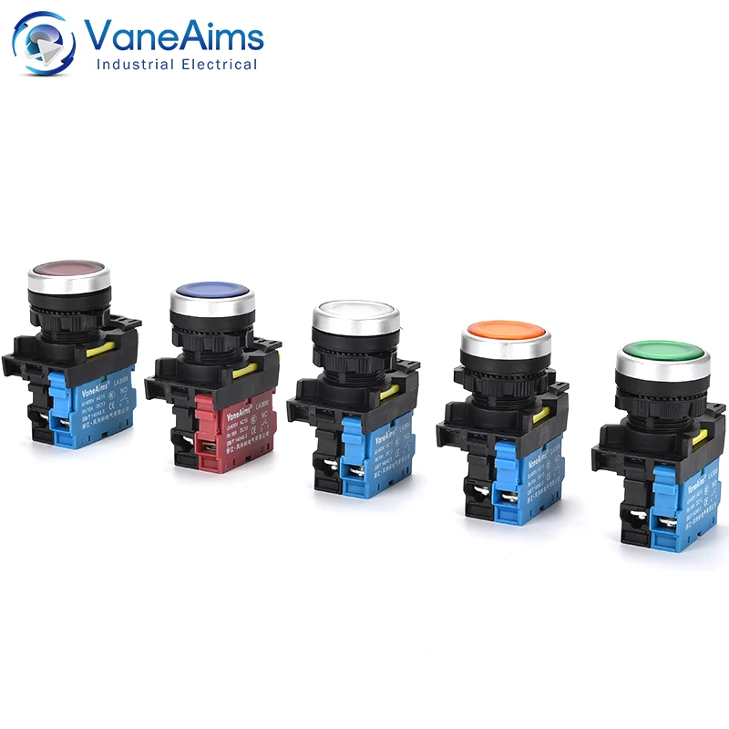 22 mm LA36M Momentan-Drucktastenschalter mit LED-Licht, 12 V, 24 V, 220 V, verriegelnd, beleuchtete Drucktastenschalter, Ein-Aus-VaneAims Image