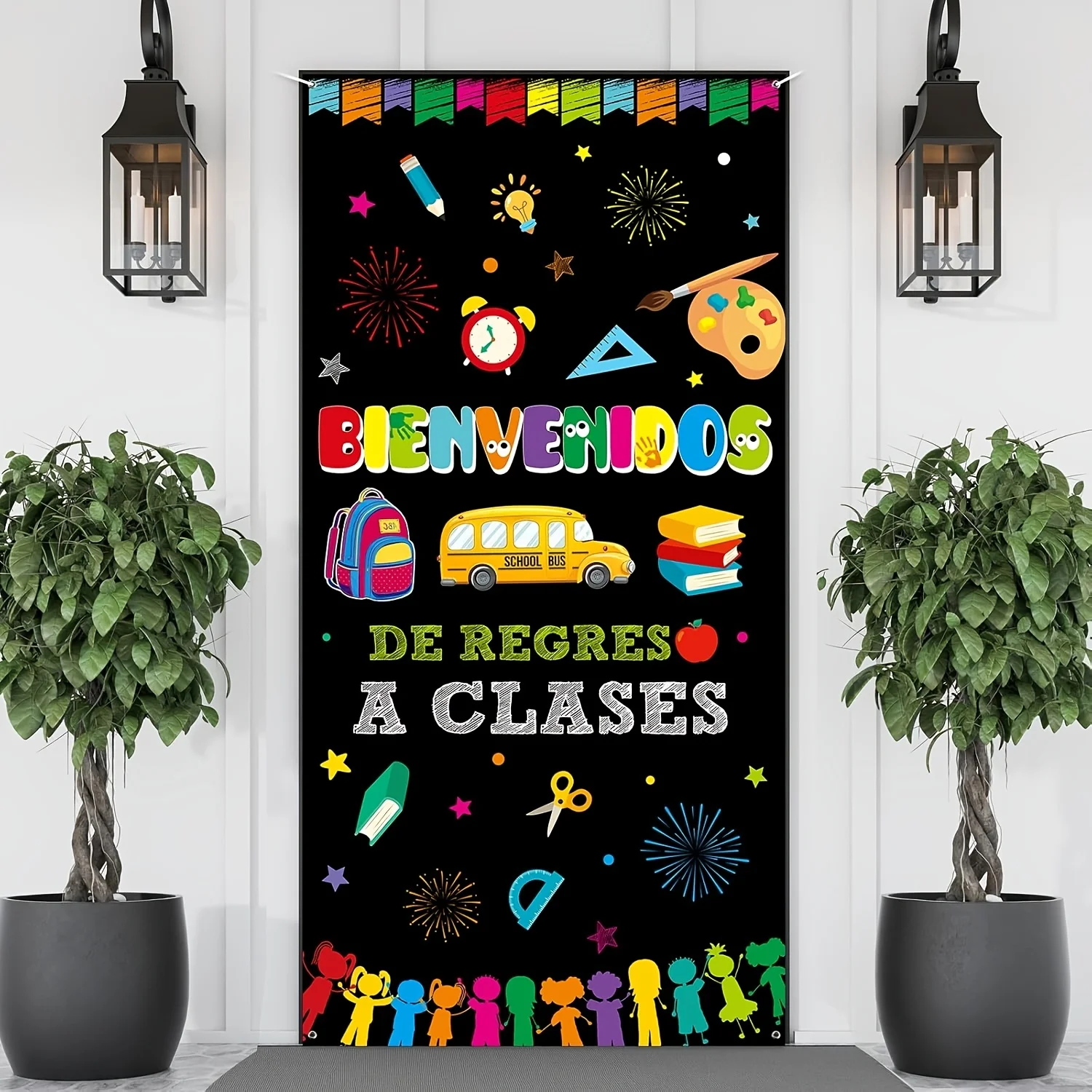 Bienvenidos De Regreso A Clases Türabdeckung Banner Back to School Party Hintergrund Indoor Outdoor Veranda Hintergrund Dekoration Zubehör Image