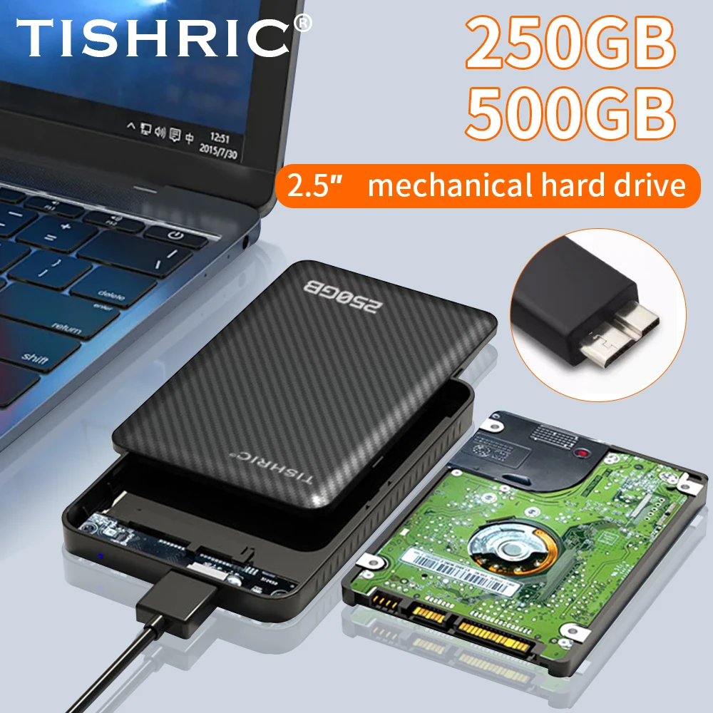TISHRIC Externe Festplatte 250G 500G Tragbare SSD Solid Disk USB 3,0 Mobile Solid State Drive Für Mac/PC/Laptop Gaming Festplatte Image