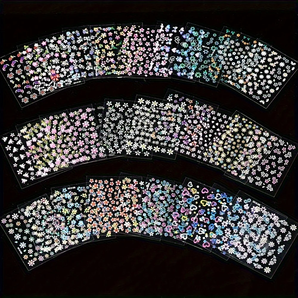 3D-Nagelkunst-Aufkleber mit Blumen-Design, selbstklebende Nagelaufkleber für Nagelkunst-Dekoration, Nagelkunst-Zubehör für Frauen und Mädchen Image