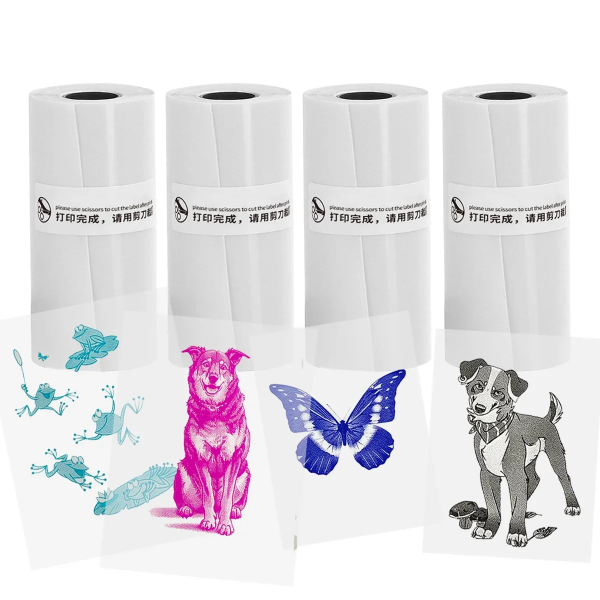 Transparentes thermisches selbstklebendes Papier, Farbe auf transparent, 57 x 25 mm, verwendet für tragbare Drucker, Thermodrucker, Fotodruckpapier Image