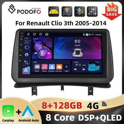 Podofo 9'' WIFI 4G Car Stereo For Renault Clio 3th 2005-2014 Multimedia Player Bluetooth Carplay Android Auto 8Core FM Car Audio
