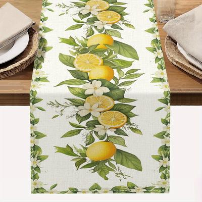 TEMU 1pc, Lemon Pattern Table Runner, 72 Inch Knitted Polyester Holiday Party Table Decor, Home Kitchen Decor, Home Decor, Gift Image