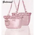 Borsa a tracolla Lolita in tinta unita con Bolso arricciato in raso originale borsa a tracolla da donna Color Macaron di grande capacità