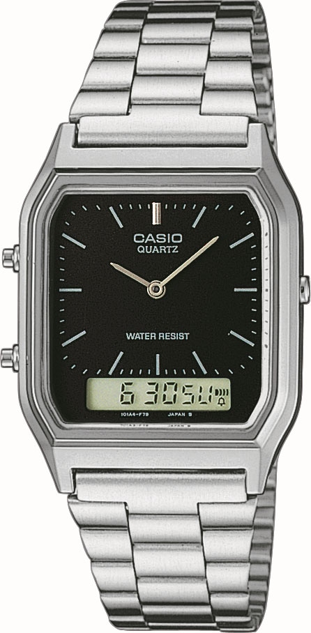Chronograph CASIO VINTAGE, silber (silberfarben, schwarz), Armbanduhren, Damen, Chronograph, Quarzuhr, Armbanduhr, Damenuhr, Herrenuhr,Digitaluhr, Edelstahlarmband
