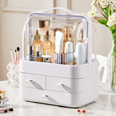Cosmetic Organizer Countertop Organizer For Dresser With Lid And Drawer Countertop Waterproof And
