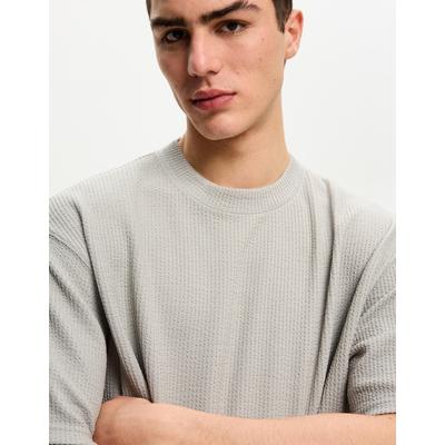 Bershka Short Sleeve Seersucker T-Shirt Men Xl Grey