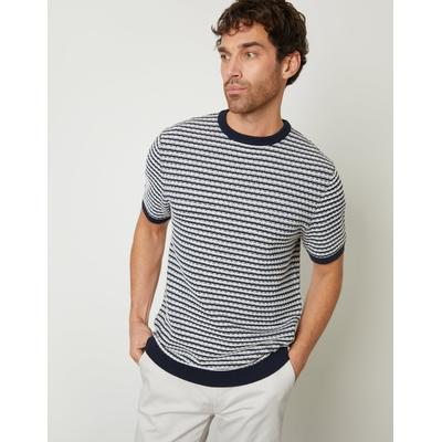 Threadbare Men's Navy Stripe Textured Knitted T-Shirt