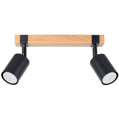 SOLLUX LIGHTING Deckenleuchte "Plafond FAGER 2 Schwarz", schwarz (schwarz, naturholz), B:6cm H:17,2cm L:38cm, Lampen, einstellbarer Lichtstrahl, Deckenstrahler Image