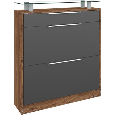 Schuhschrank BORCHARDT MÖBEL "Oliva", grau (eiche, graphi), B:89cm H:104cm T:24cm, Holzwerkstoff, Schränke, Breite 89 cm, stehend, mit 2 Doppeltrommeln und 1 Schubkasten Image