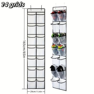 TEMU Space-saving Over-the-door Shoe Organizer With 14/24 Mesh Pockets - Lightweight, Foldable Fabric Storage Rack For Bedroom & Bathroom, Christmas Decor