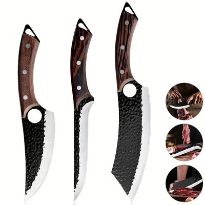 TEMU 3pcs Outdoor Knife Chopping Knife Kitchen Knife Hand Bone Knife Chef Knife Professional Knife Japanese Butcher Knife For Kitchen Barbecue Knife Image