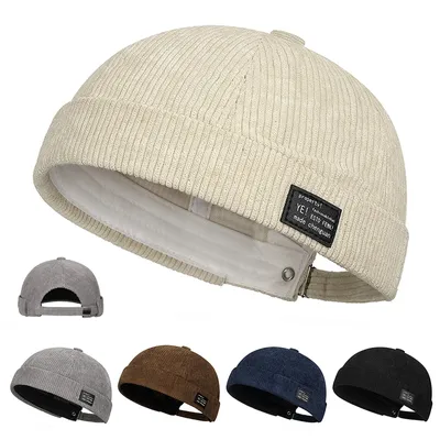Bocca Vintage Docker Cap Brimless Hat Retro Cotton Adjustable Soild Color Summer Autumn Spring Hip Hop Fashion Skullcap