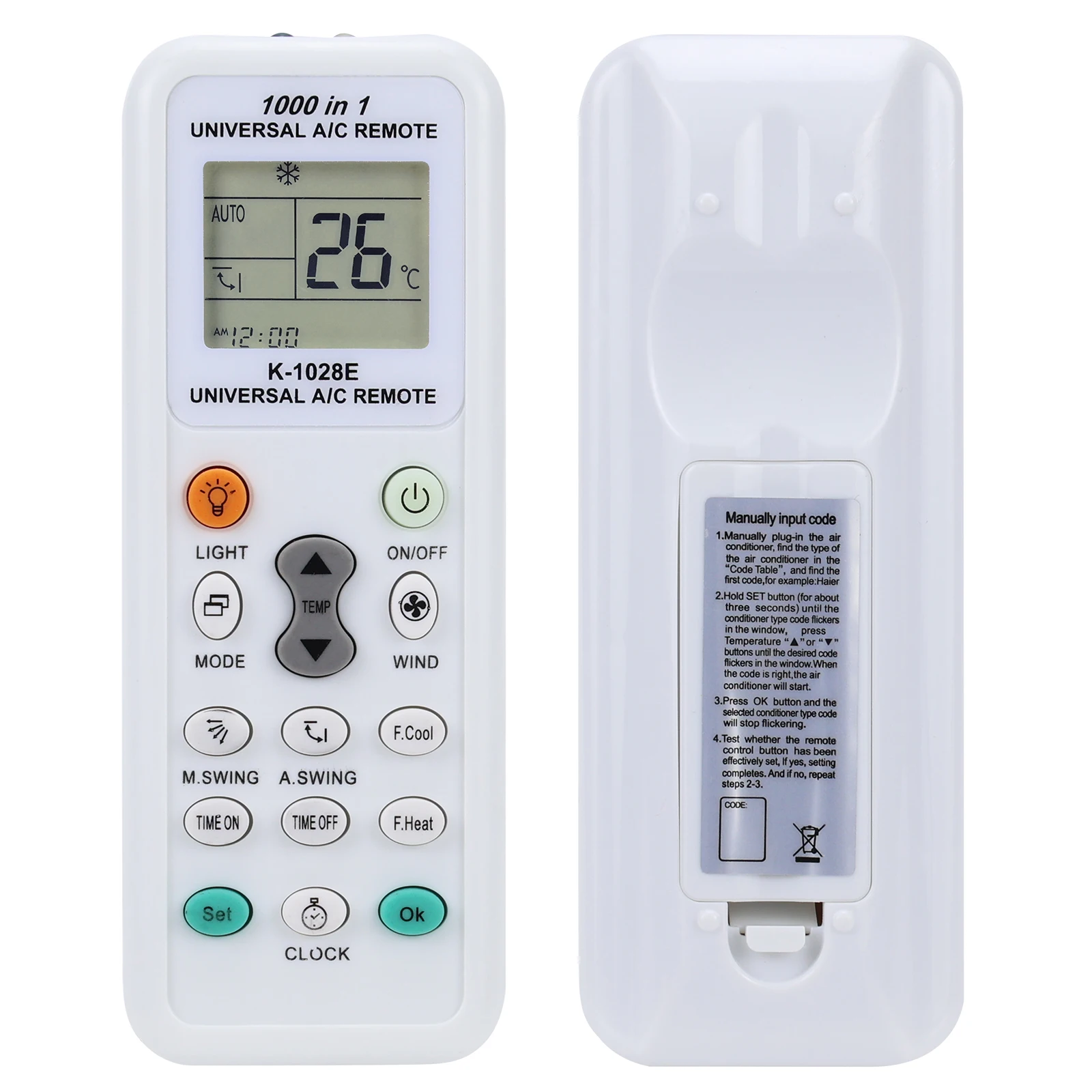 K-1028E Universal-A/C-Fernbedienung, kompatibel mit Panasonic Sharp Samsung Fujitsu Guangda Guqiao Haier Helton Hicon 1000 in 1 Image