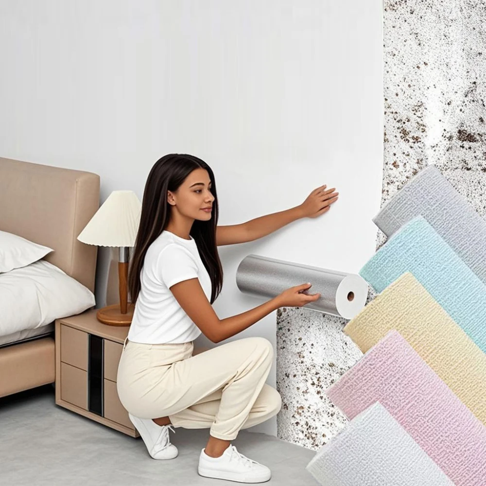 50 cm x 5 m Leinen-Tapete, selbstklebende, wasserfeste, abnehmbare Tapete für Schlafzimmer, Wohnzimmer, Wanddekoration Image