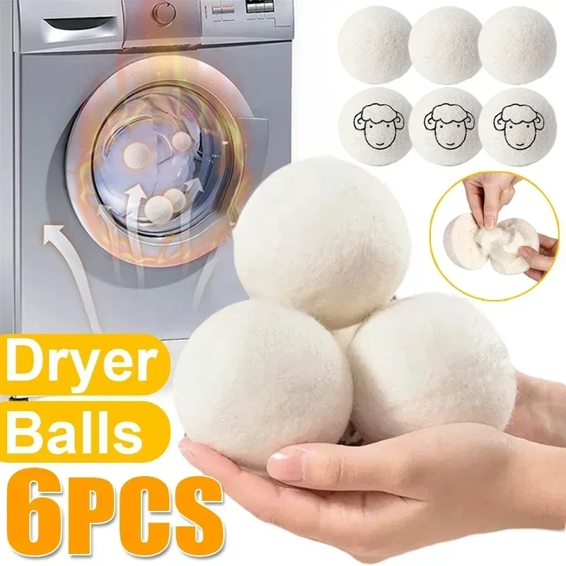 6Pcs Wiederverwendbare Wolle Trockner Bälle Kleidung Weichspüler Wäsche Fleece Trockner Ball Kit Hause Kleidung Trockner Waschmaschine 3/4/5/6/7cm Image