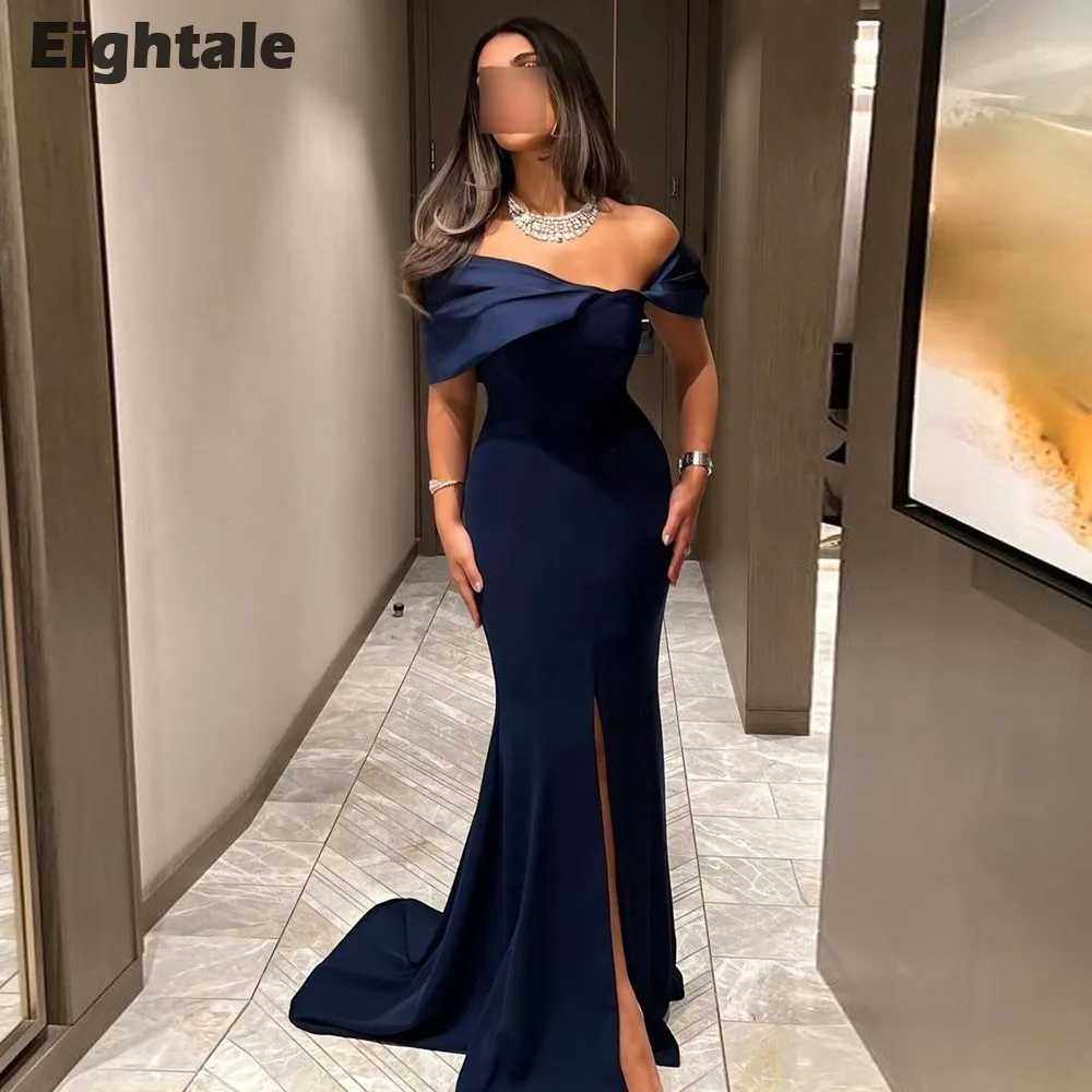 Eightale Marineblaues Abendkleid mit seitlichem Schlitz, Abendkleid, Meerjungfrau, maßgeschneidert, arabische Hochzeitsparty-Kleider, Robes de Soirée Image