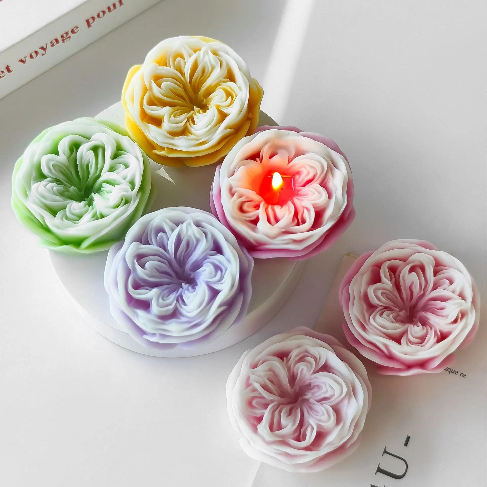 3D Rose Blume Silikon Kerze Form DIY Handgemachte Pfingstrose Seife Gips Ornamente Form Schokolade Kuchen Machen Werkzeug Image