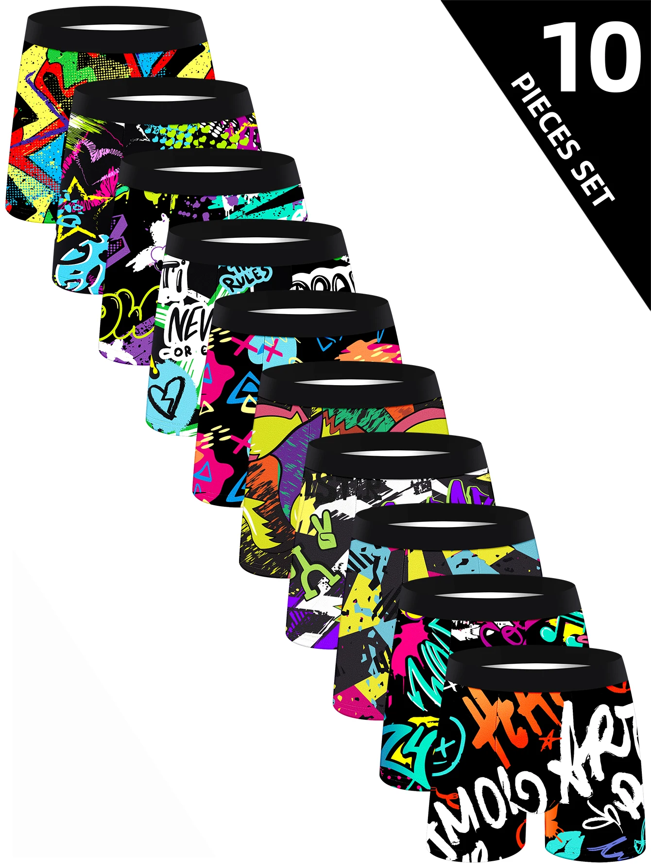10 Stück Herren-Unterwäsche, weich, bequem, locker, hautfreundlich, lange Boxershorts für Herren, trendige, farbenfrohe, modische Herrenhosen Image