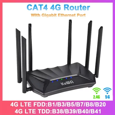 KUWFi CAT4 4G CPE Router 1200 Mbit/s 2,4 G 5 GHz Dualband-WLAN-Router LTE-Modem mit Gigabit-RJ45-Anschluss USIM-Steckplatz Externe Antennen