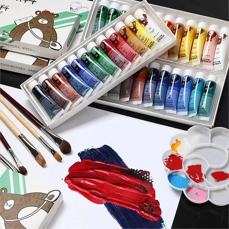 Acrylfarben-Set – 12/18/24/36 Farben, 12 ml, Kunst-Malset, Zubehör für Leinwand, Stoff, Stein, Glas – ungiftige Acrylfarbe