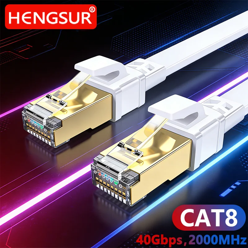 CAT8 Ethernet-Kabel 40Gbps 2000MHz Hochgeschwindigkeits-RJ45 Gaming Flach & Rund für Internet PS5 Router Smart TV Server Patchkabel Cat8 Image